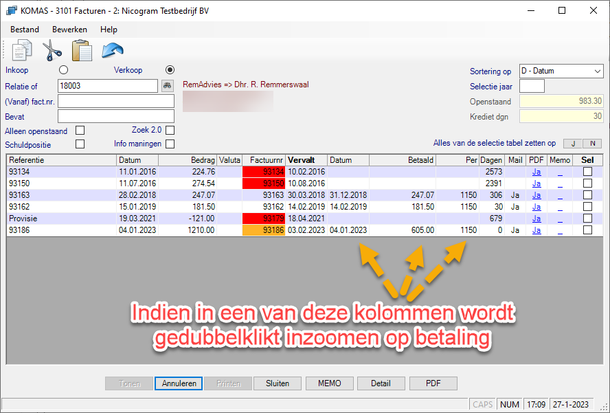 Inzoomen op de betaling